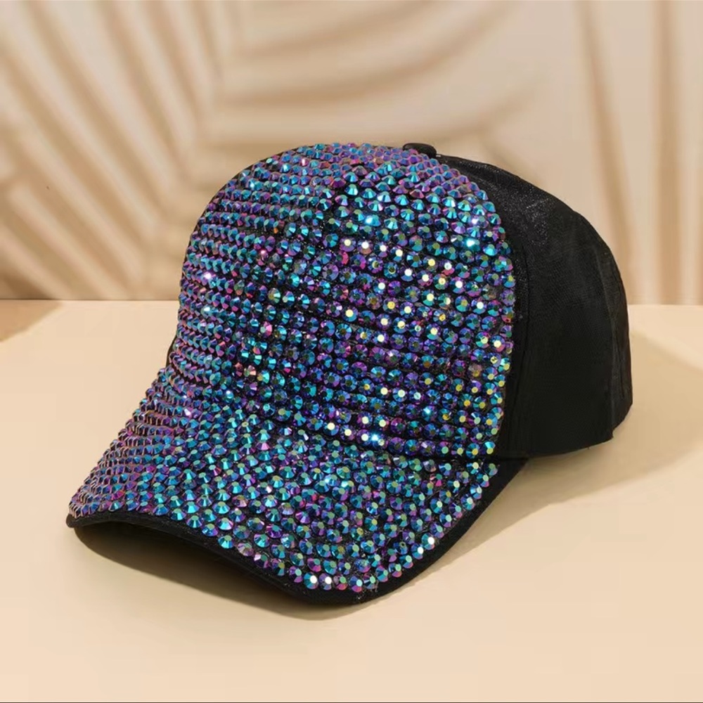 Blue Rhinestone Bling Cap - Picture 2 of 2